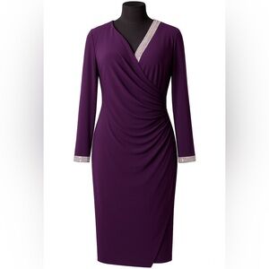 NEW MSK Purple eggplant Embellished Ruched comfortable Cocktail Dress Size M